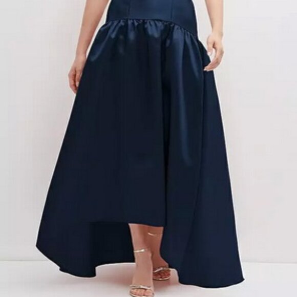 Alfred Sung Midnight Blue Strapless Satin High Low Gown D851 - Picture 2 of 6